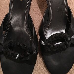 Black bling slip on low heels